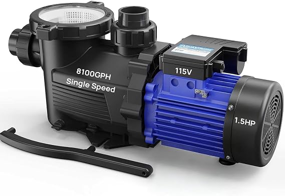 Aquastrong 1.5HP In/Above Ground Pool Pump, Single Speed, 115V, 8100GPH, High Flow, Powerful Self Primming Swimming Pool Pumps with Filter