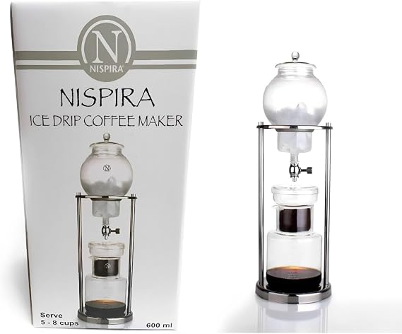 Nispira Luxury Ice Cold Brew Dripper Coffee Maker in Stainless Steel and Borosilicate Glass, 600 ml Silver