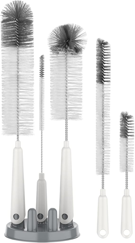 MR.SIGA 5 Pack Bottle Brush Cleaning Set with Storage Holder, White