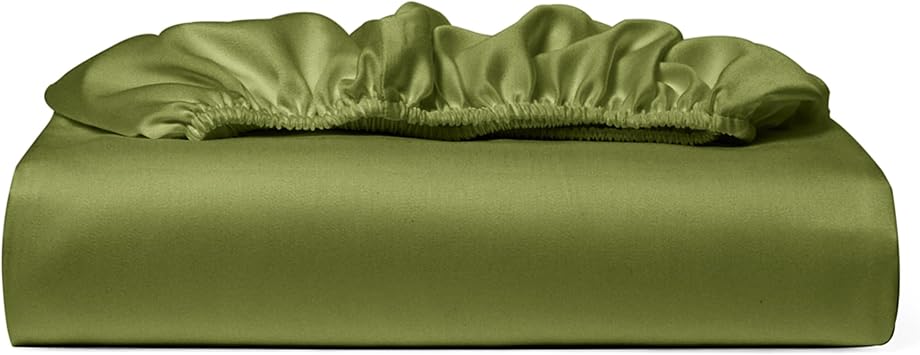 Cosy House Collection 100% Rayon Derived from Bamboo Fitted Sheet - Cooling, Breathable, Silky Soft Deep Pocket Bottom Sheet (Queen, Sage Green)