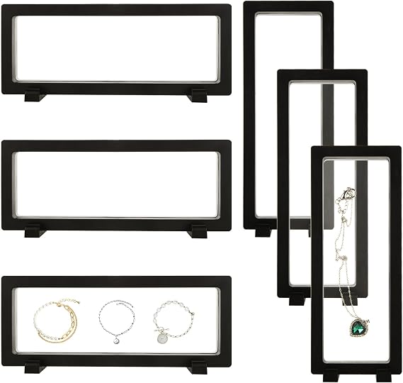 15 Pack 3D Floating Display Case, Stand Floating Frame Display Case with Base, Coins Display Stand Holder,Transparent PE Jewelry Storage Box Frame for Jewelry,Specimen,Medallions