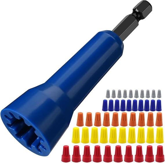 Wire Nut Driver, Spin Twist Wire Connector Socket, Christmas Best Gifts, Wire Connector Driver with 1/4" Chuck, Enhanced Wiring Efficiency, 1*Wire Twister Tool+50pcs Wire Caps