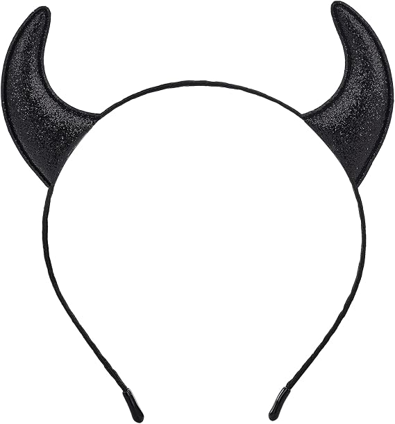Parma77 Glitter Devil Horns Headband, Black Devil Horns Devil Costume for Women Men Girls, Halloween Fancy Dress Cosplay Hairband (Black)