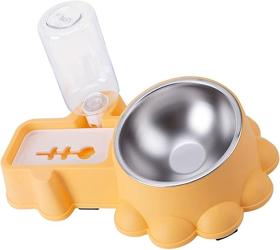 Cats Bowl With Automatic Water Bottle Dog Feeder Bowl Elevated Cats Double Bowl Drinking Bowl Cats Feeding Watering Supply Pet Food Bowl