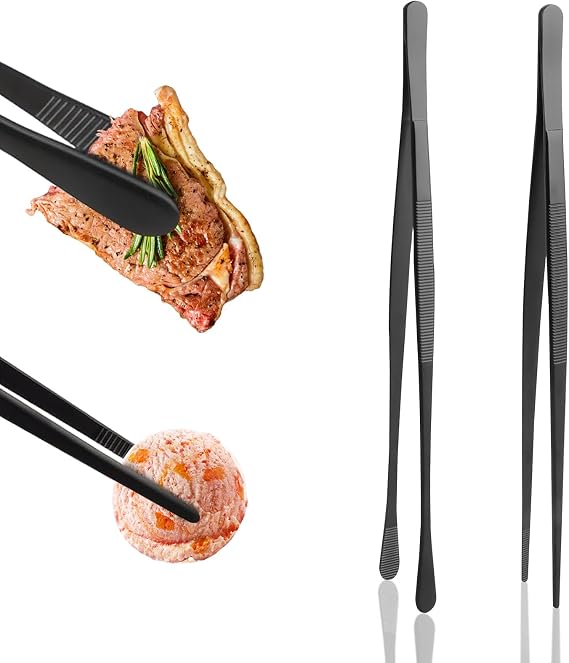 2PCS Cooking Tweezers Tongs, 30cm Stainless Steel Cooking Tongs