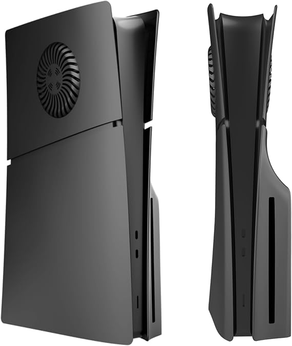 Slim Disc Edition Cover Plates with Cooling Vents for New PS5 Slim Console, Shell Panels for PlayStation 5 Slim Accessories Protective Replacement Faceplate (Black)