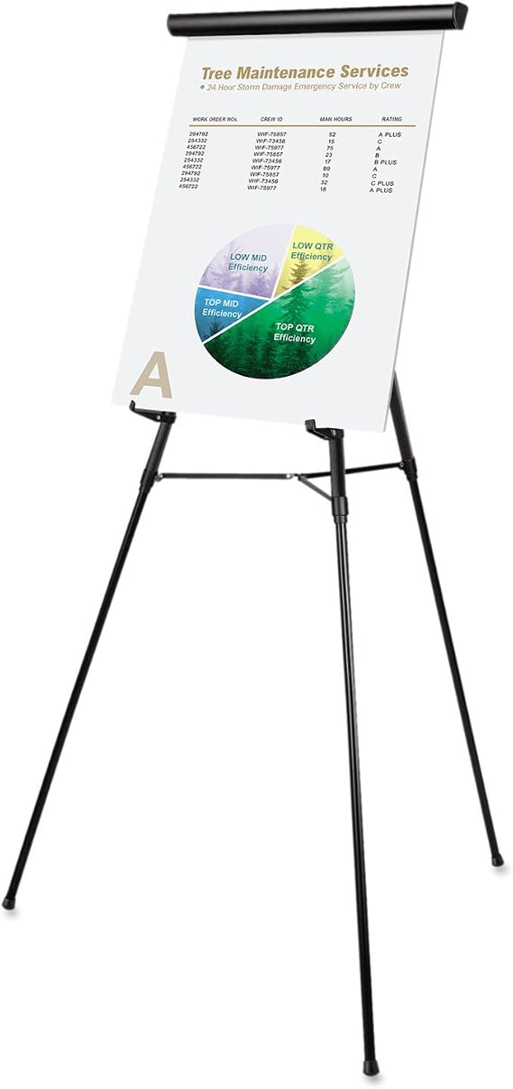 MasterVision FLX05101MV Telescoping Tripod Display Easel, Adjusts 38-Inch to 69-Inch High, Metal, Black