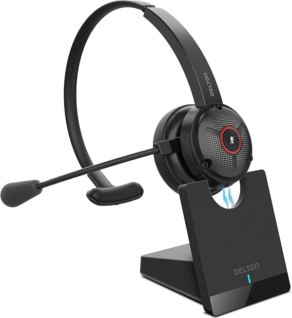Delton 50X Noise Canceling Bluetooth Computer Headset with Charging Dock