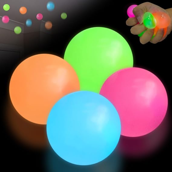4Pcs Glowing Sticky Balls, Valentines Day gifts for Him Her,Squishy Stress Ball,Sticky Balls for Ceiling,Glow in the Dark Balls,Squeeze Toys for Adults,Valentines Day Gifts for kids