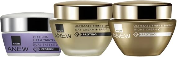 Avon Anew Ultimate Set, Day & Night Cream 50ml, Eye Cream 20ml, (Pack of 3) | For Firmer Looking Skin, Ultimate Skincare Trio for Age 40+, Powered by Collagen, Cruelty Free