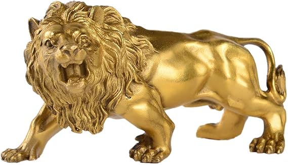 BRABUD Chinese Fengshui Handmade Brass Magical and Noble Lion Statue Attract Wealth Home Decor Housewarming Gift (jinshizi)