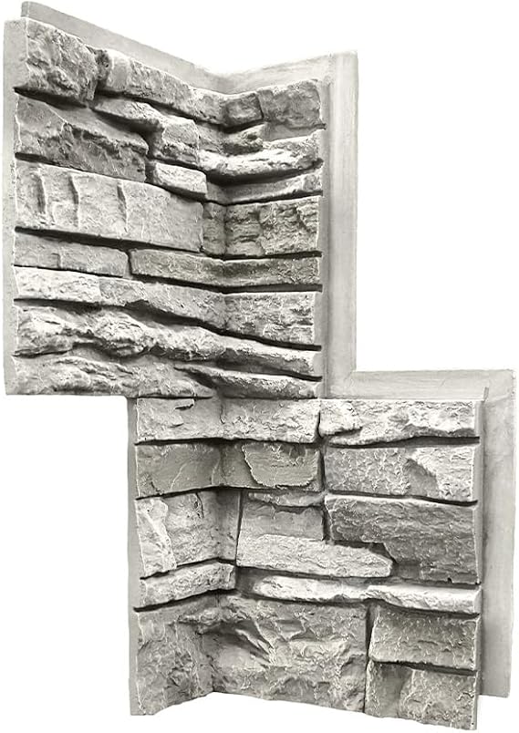 GenStone Faux Stacked Stone 90 Degree Inside Corner Panel 22.5" x 12" in Arctic Smoke Color for Do It Yourself Friendly Home Improvement Projects