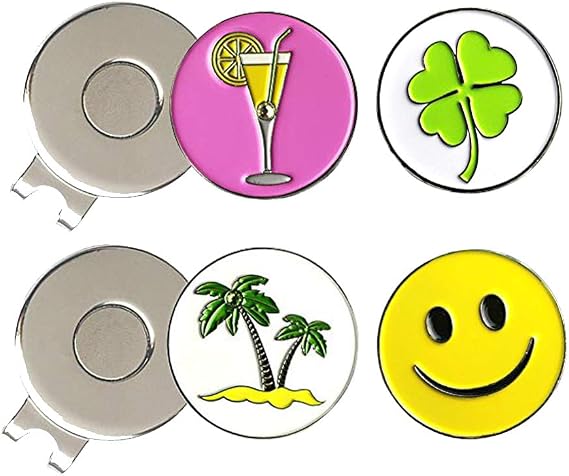 Golf Ball Marker Hat Clip 0.96 Inch Stainless Iron Golf Gift for Men Women Golfer Golf Accessories (2 Hat Clip with 4 Golf Marker)