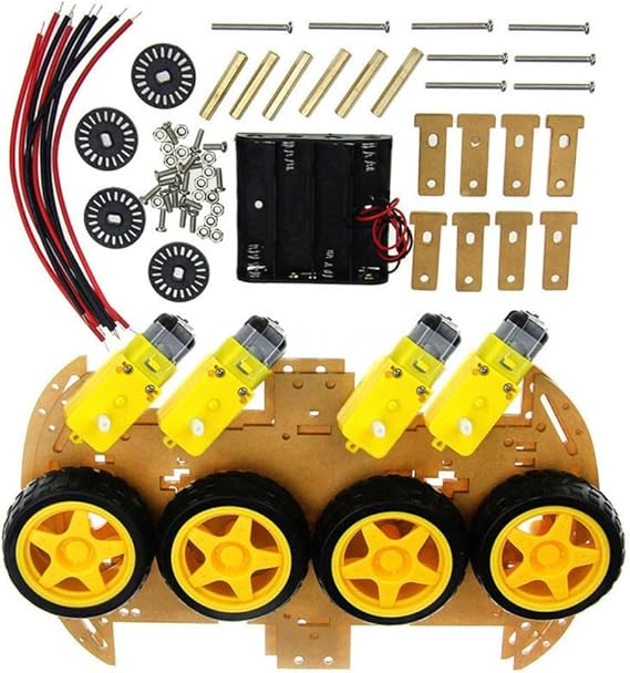 4WD Robot for Smart Car Chassis Kit with Encoder for Arduino, ABS+Metal, 4x Gear Motors (1:48), 4x Encoders, Fasteners Included