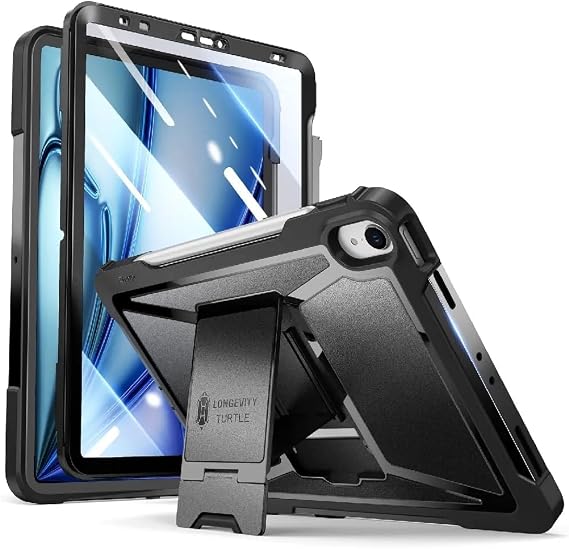 ZtotopCases for iPad Air 11 Inch M4/M3/M2 (2026/2025/2024), iPad Air 5th/4th Generation 10.9 Inch (2022/2020), Built-in Screen Protector, Shockproof Cover+ Kickstand - Black