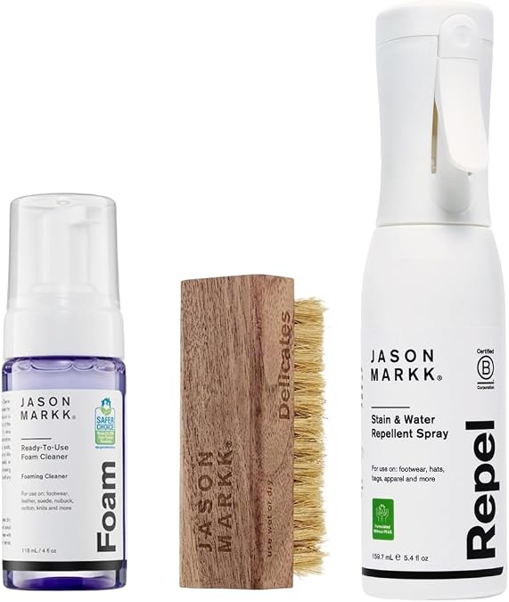 Jason Markk Repel & Quick Clean Shoe Care Bundle - Repel Water & Stain Protector (5.4oz) + Quick Clean Kit (4oz Ready-To-Use Foam Cleaner & Delicates Brush), Sneaker Cleaner & Protective Spray