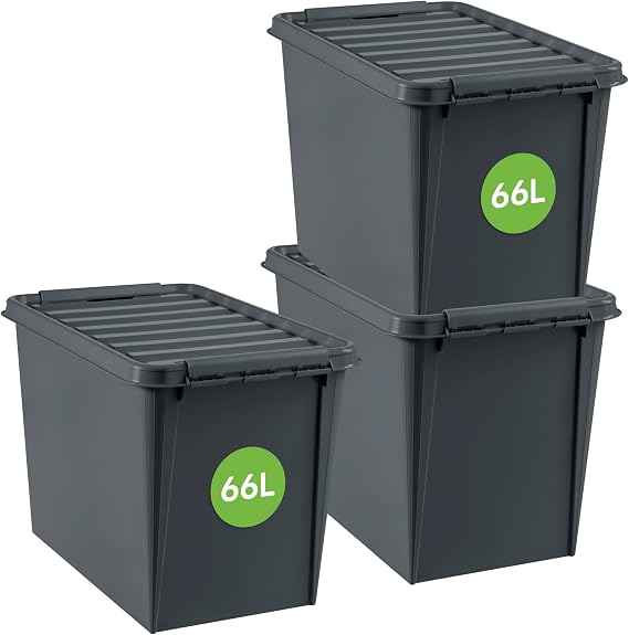 SmartStore - Recycled 66 L - Set of 3 Storage Boxes - 100% Recycled Plastic - Grey - 59 x 39 x 43 cm - 66l