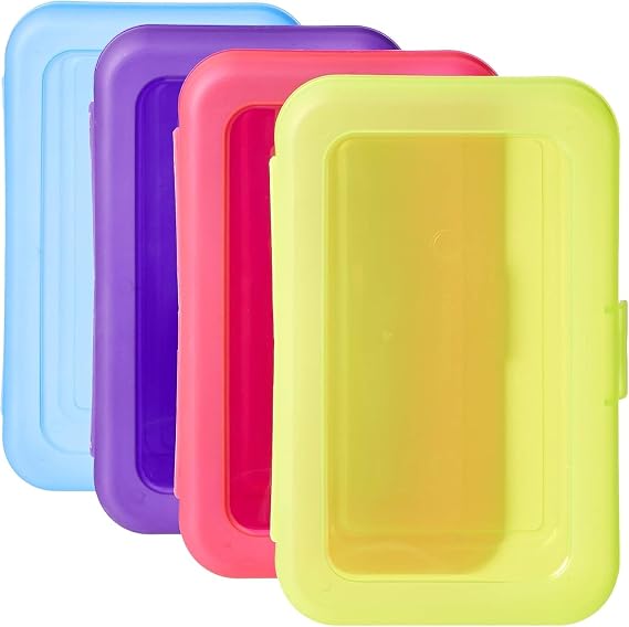 Amazon Basics Set of 4 Assorted Colours Pencil Box - Multicoloured Plain