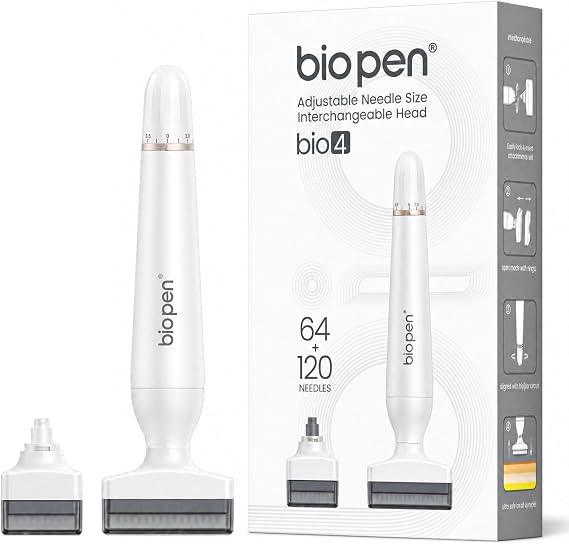 Biopen Derma Stamp, Dual-Head 64/120-Pin Microneedling Stamp, 0-3mm Adjustable Depth for Men & Women, Helps Improve Sparse Hairlines and Promotes Hair & Beard Growth(Bio-4)