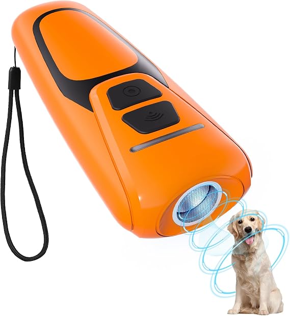 Dog Bark Deterrent Devices, Ultrasonic Anti Barking Device for Dogs, Up to 50FT Long Range Rechargeable Battery Bark Control Safe for Dogs & Human Portable Indoor Outdoor (Orange, 4.5 x 2 x 1 inches)