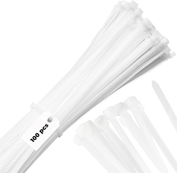 Bolt Dropper 12-Inch White Zip Ties - 100-Pack Reusable Heavy Duty Wire and Cable Ties - Durable Self-Locking Nylon with 120 lbs Tensile Strength - UV and Temperature Resistant for Indoor and Outdoor