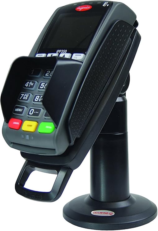 ENS Tailwind Ingenico IPP310/315/320/350 7" Latch and Key Lock Pole Mount Terminal Stand, Adhesive Installation, Black