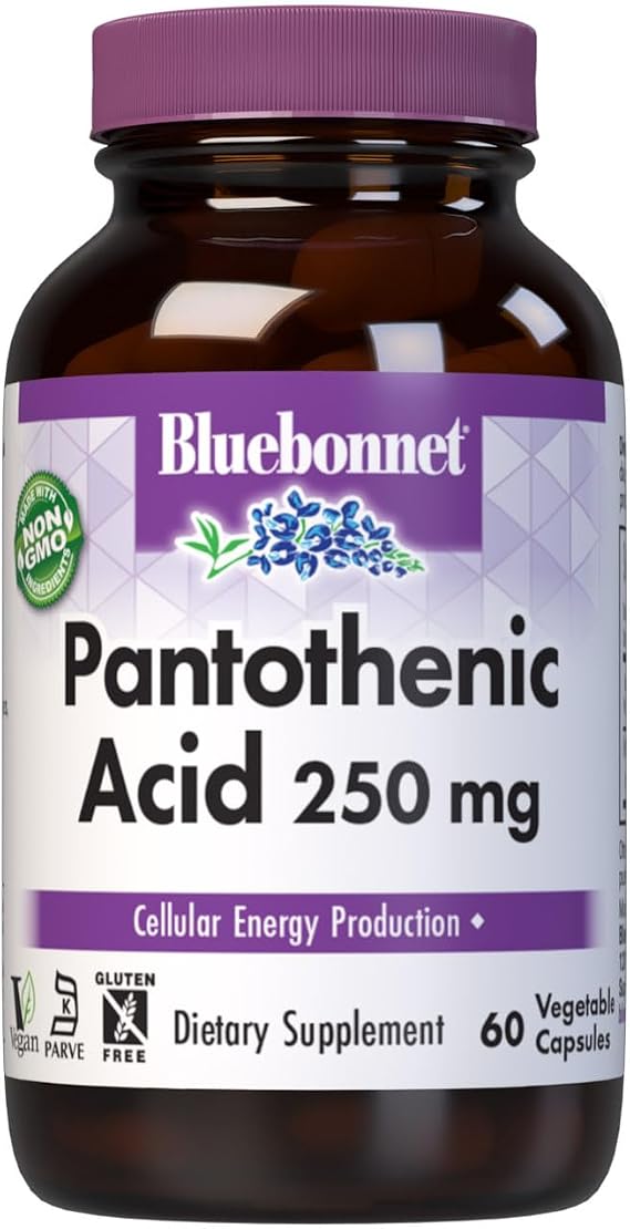 BlueBonnet Nutrition Pantothenic Acid 250 mg, 60 Vegetable Capsules | Non-GMO, Vegan, Gluten-Free