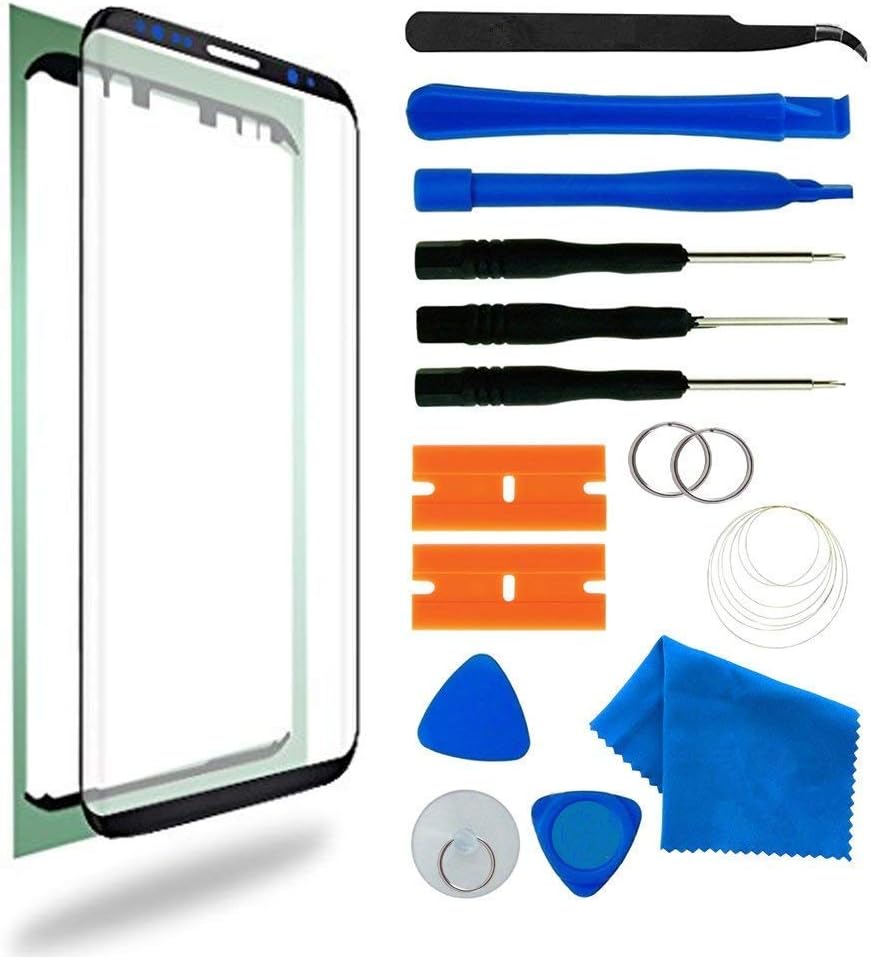 Original Galaxy S8 Screen Replacement, Front Outer Lens Glass Screen Replacement Repair Kit for Samsung Galaxy S8 G950 Series Galaxy S8 5.8'- Black
