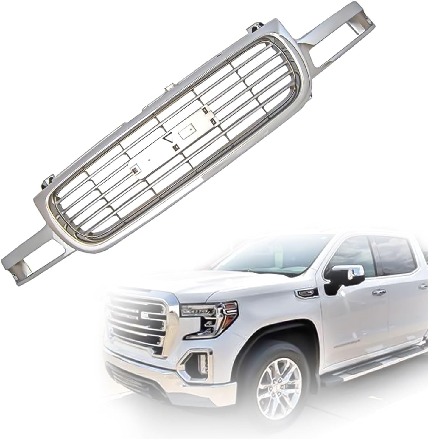 Chrome Grille With Insert Fit For 1999-2002 GMC Sierra 1500 Pickup Truck 2000-2006 Yukon Replaces of 15764316, GM1200430