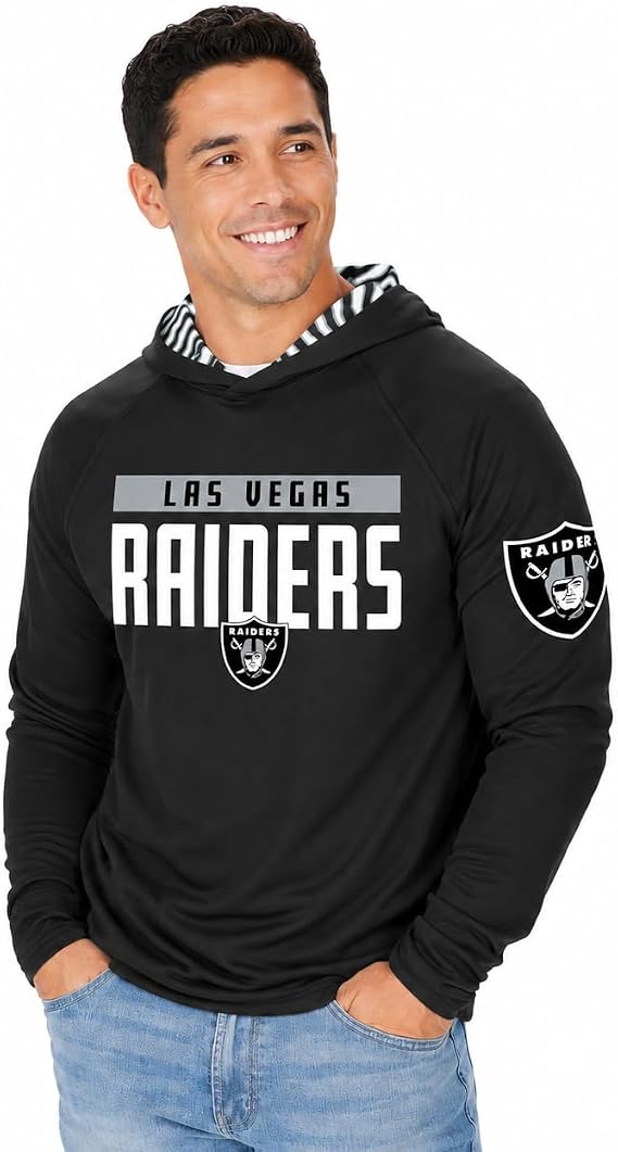 Zubaz NFL Teams Men's Lightweight Long Sleeve Hooded T-Shirt (Small - 5XL) | Officially Licensed, Team Color, Tunnel Graphic, Long Sleeve T-Shirt with Hood