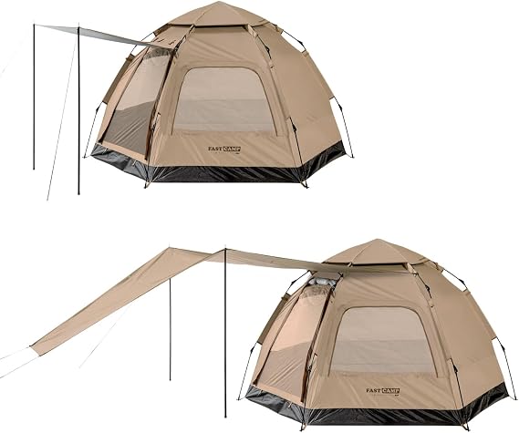 IDOOGEN Instant Camping Tent for 4 Person,2 Mesh Windows & 2 Doors,Hexagonal Design,Easy Set Up pop up Tent with Vestibule & Rainfly, Ideal for Family Camp, Outdoor Activity