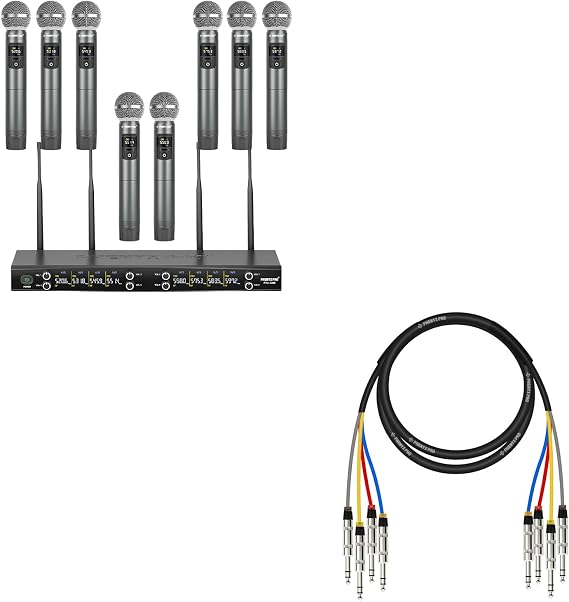 Phenyx Pro 8-Channel Wireless Mic Set PTU-4200-8H Bundled with 4-Channel TRS Cable PCBL-QR4IN1-6