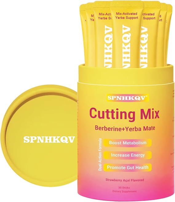 SPNHKQV Cutting Mix Berberine + Yerba Mate, Strawberry Acai Blend, 30 Stick Packs, Vegan Dietary Supplement Drink Mix with Chromium, 5-HTP, Magnesium & FOS for Metabolism and Energy Support