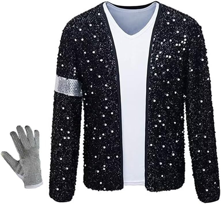Sequin Jackets(Suit/Coat)+Gloves(Right) Costumes Halloween Christmas Dances Cosplay Parties Role Playing Fancy Dress Retro Punk Costumes Coat Clothing Womens Man BLACK 3XL