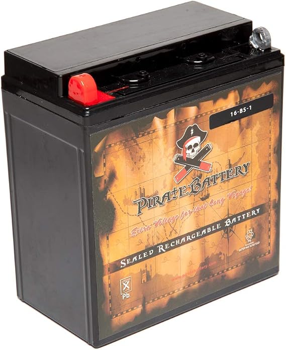 Pirate Battery YTX16-BS-1 Maintenance Free Replacement Battery for ATV and Motorcycle: 12 Volts, 1.4 Amps, 14Ah, Nut and Bolt (T3) Terminal
