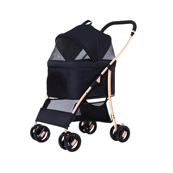 Dog Stroller Folding Dog Stroller for Medium Small Dogs & Cats Pet Stroller Cat Stroller 4 Wheels with Carrier Storage Basket Lightweight for Travel (Black)