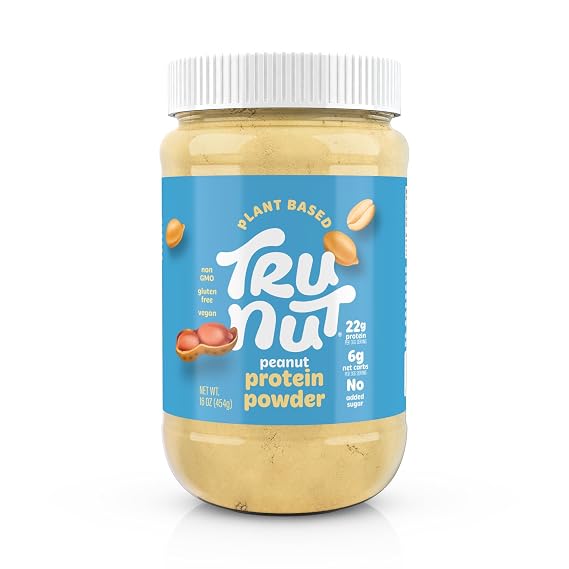 Tru-Nut Vegan Peanut Protein Powder - 20g of Protein, 140 Calories, Ideal for Smoothies and Protein Shakes, Versatile and Easy to Use, No Sugar Added, Low Carb, Gluten Free, 16oz Jar