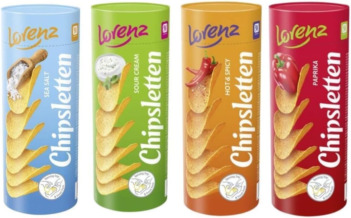 Lorenz Chipsletten Patates Cipsi, 100 gr, 4'lü Karma Paket, Çeşitli Tatlar