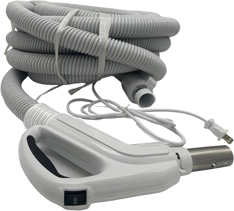 Universal Central Vacuum 30 ft High-Voltage Hose with Pigtail and ON-Off Switch Control at The Handle-Compatible with Most Inlets - Crushproof (30 Ft. Pigtail)