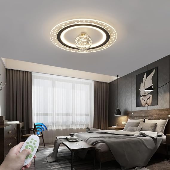 Ceiling Light Modern LED Creative Ring-shaped Living Room Ceiling Lamp Metal Gold Dimmable Chandelier with Remote Control Night Light Function Suitable for Hotel Bedroom Kitchen Study [Energy Class B]