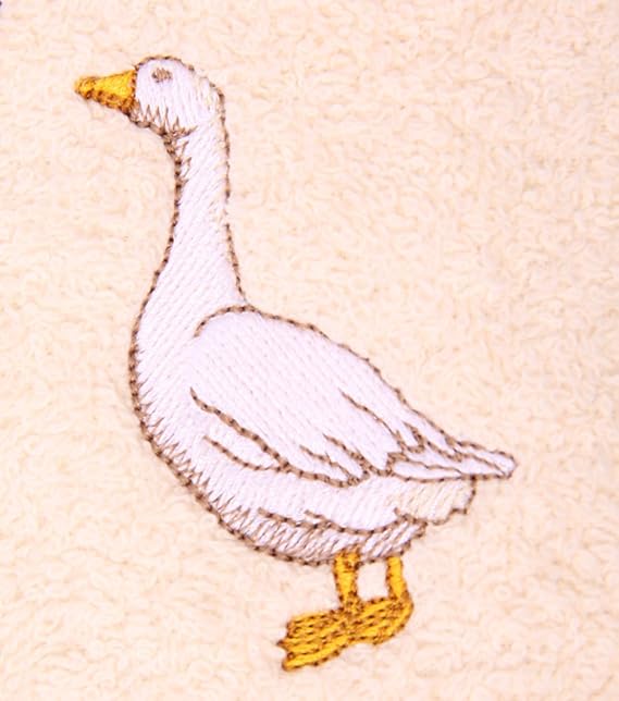 Bath Towel Set with Embroidered White Domestic Goose