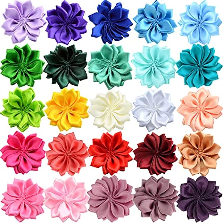 50Pcs Satin Ribbon Flowers Bows Rose 1.6 Inch Mini Artificial Multicolor Roses DIY Sewing Crafts Appliques for Wedding Bride Gift Wrapping Decoration