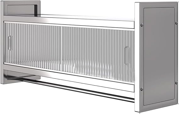 Wall-Mounted Kitchen Armoire with Sliding Door and Hanging Bar - Modern Metal Storage Cabinet for Space-Saving Organization