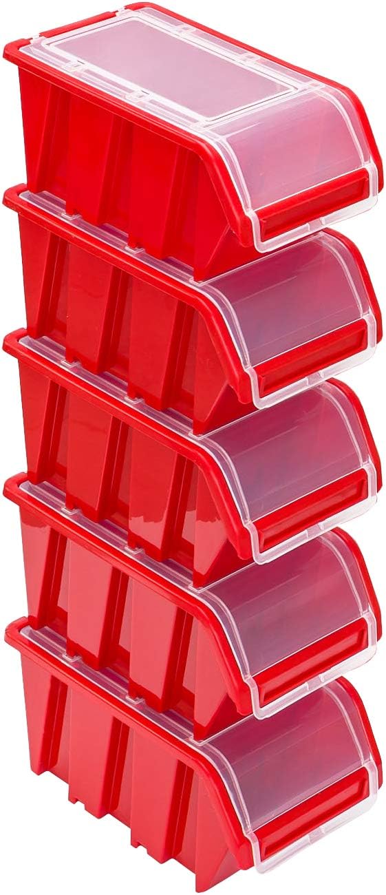 Stacking Boxes Set - 5 x Stacking Boxes with Lid 230 x 160 x 120 mm - Display Box Stacking Box Storage Box Red