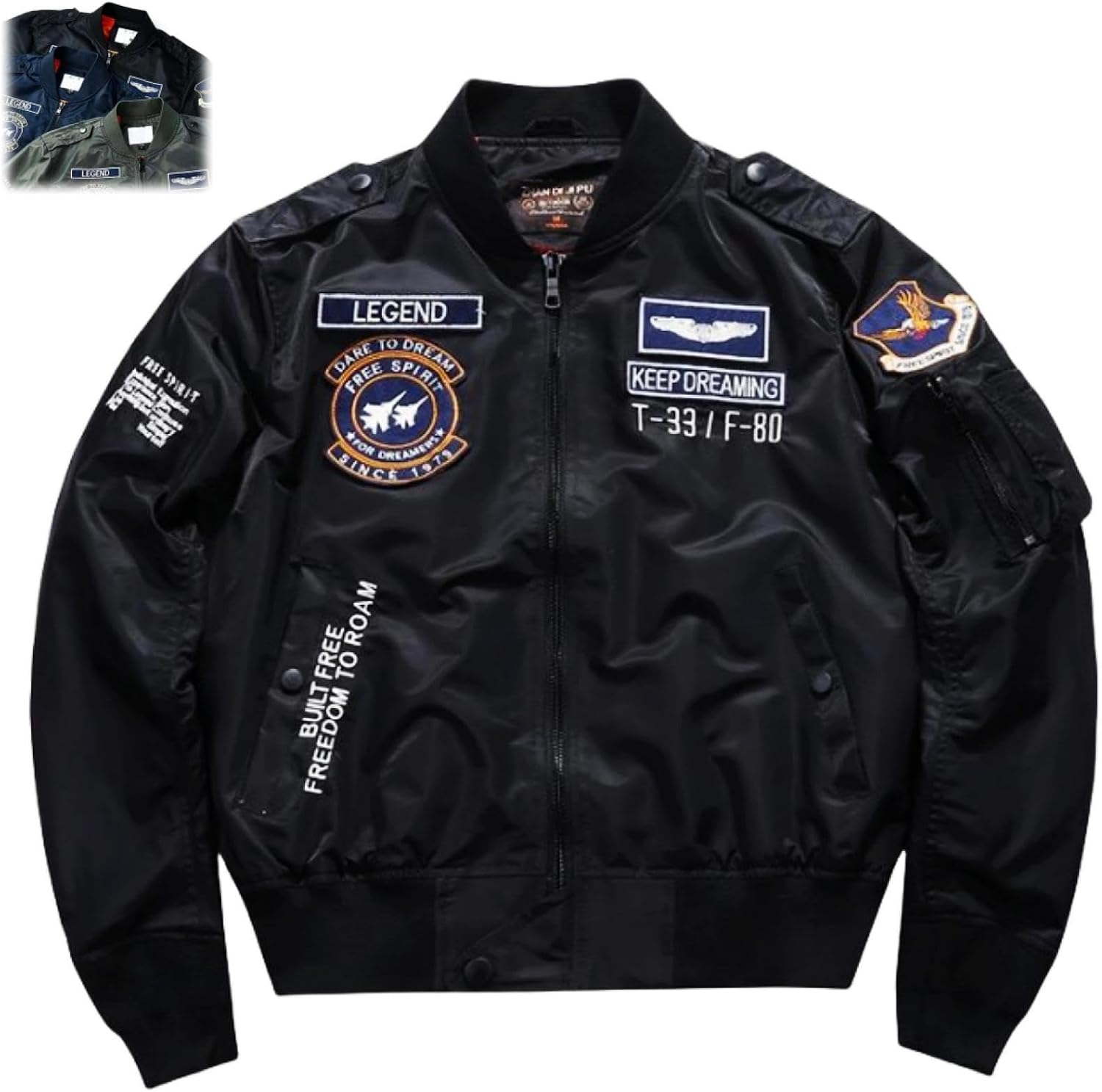 Men's MA-1 Flight Jacket, Padded, Jumper, Embroidered, Patched, Military Jacket, Cold Protection, M-1 Japanese Style Jacket, Windproof, Cold Protection, For Spring, Autumn and Winter, For Outdoor