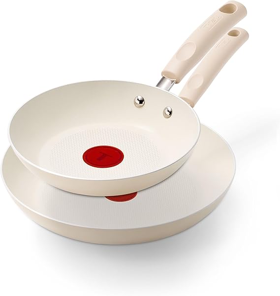 T-Fal Signature Nonstick Frying Pan Skillet Set, 8 in and 10 in, Cream
