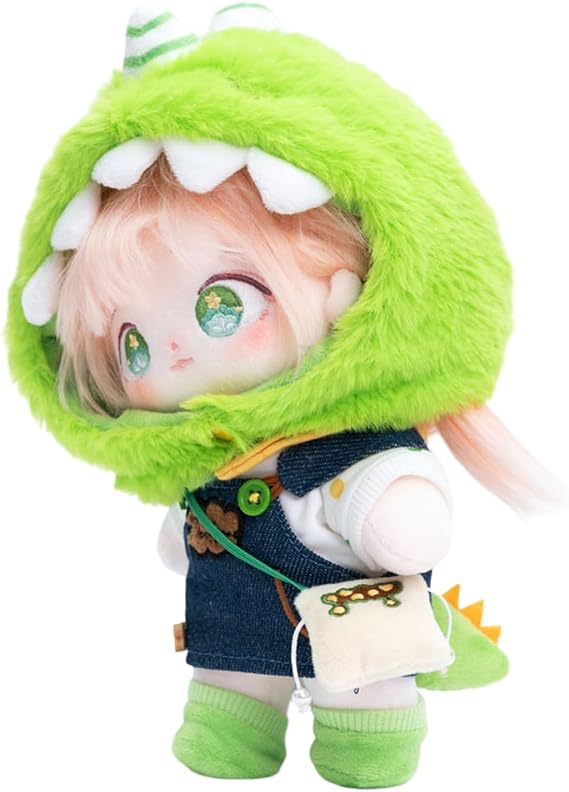 CALEMBOU 20cm Plush Doll, Cute Soft Stuffed Dress up Doll with Skeleton, Kawaii Plush Toys for Birthday with Clothes (Taoyaoyao + Dinosaur Exodus Set)