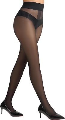 SUREPOCH Sheer Nylon Tights for Women 20D T Crotch Pantyhose Control Top High Waist Black Stockings Reinforced Toe