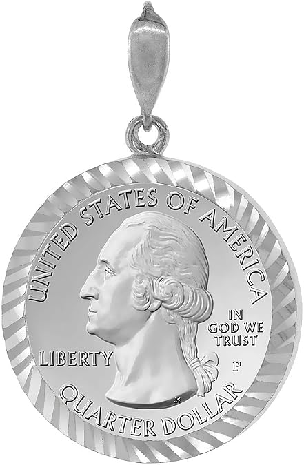 Sterling Silver Quarter Dollar Bezel 24 mm Coins Prong Back Diamond Cut 25 Cent Coin NOT Included