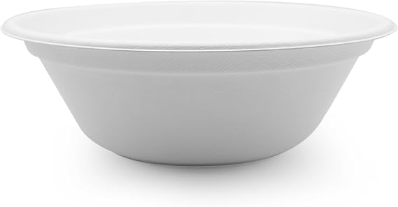 BioGreenChoice 40 oz 400 Count Compostable Fiber Molded Bagasse Noodle Bowl PFAS Free Biodegradable Stackable Dinnerware (White)